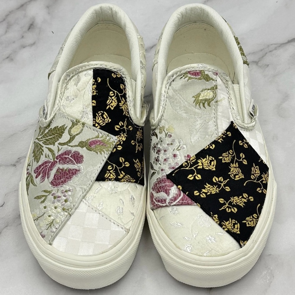 Vans Classic Slip On Shoes Womens Size 6.5 Retro Floral Patchwork White Brocade - Picture 11 of 14